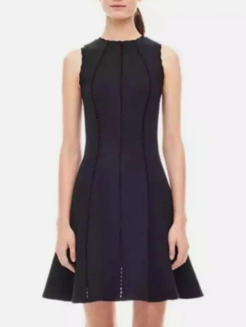 REBECCA TAYLOR Diamond Texture Fit Flare Dress Black Sz 10